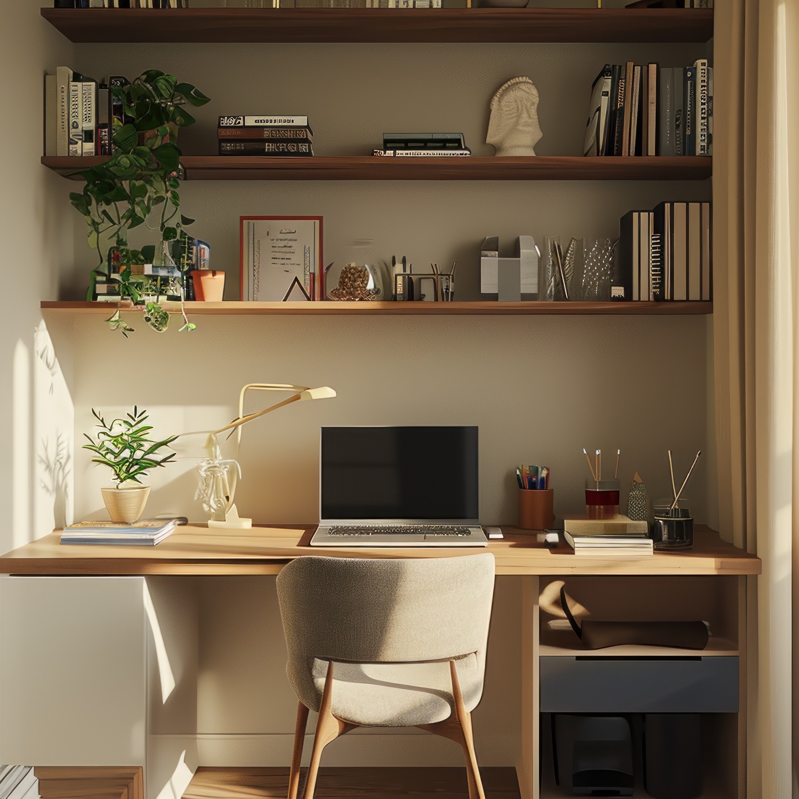 Compact study corner with a compact desk. Generative ai,